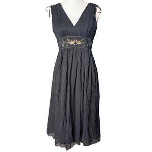 ABS Allen Schwartz Y2K Embroidered Empire Waist Boho Dress Womens 6 Made USA‎